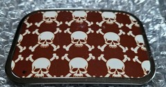 SKULL AND CROSSBONES PIRATE CROSS BONES RED WHITE PATTERN BELT BUCKLE DOWN