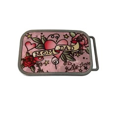 Mom & Dad Belt Buckle by Buckle-Down Hearts Roses Pink Background