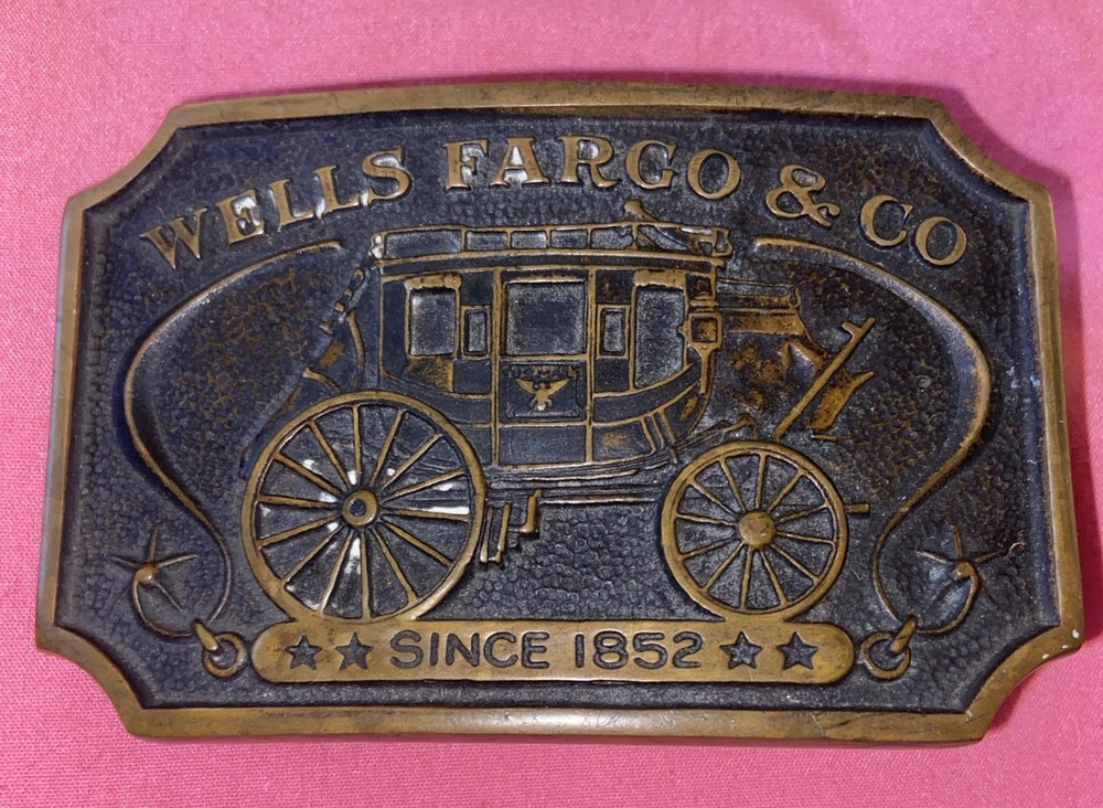 Vintage 1973 Wells Fargo & Co Belt Buckle 3 1/2 Inches By 2 1/4 Inches