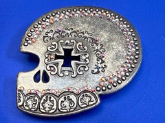 Skull Heads Cross with Rhinestone Accents Gothic Punk Biker ENMON Belt Buckle