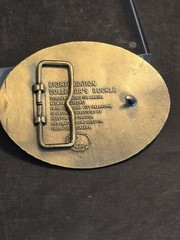 Vintage 1982 NFR National Finals Rodeo Hesston PRC 3D 8th Ed. Brass Belt Buckle