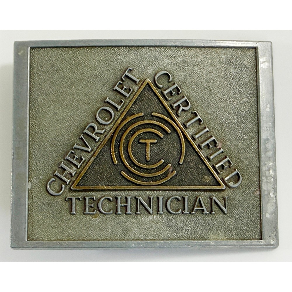 R.J. Roberts Belt Buckle Mens Silver Chevrolet Certified Technician Vintage