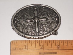 Metal Belt Buckle With Cross Black & Silver 3 1/4&Prime; W X 2 1/2&Prime; T NWT