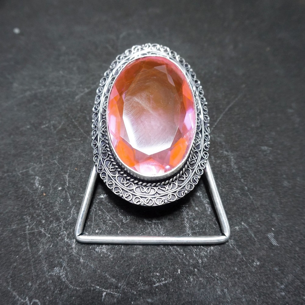 Vintage Western Belt Buckle Pink Kunzite Stone Silver Tone Cowboy Rodeo Boho