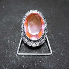 Vintage Western Belt Buckle Pink Kunzite Stone Silver Tone Cowboy Rodeo Boho