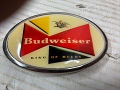 Vintage Budweiser « King of Beers » Oval Belt Buckle – Bowtie Logo Enamel Inlay