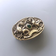 Twin Dragon Oval Solid Brass Belt Buckle also Stock in the US