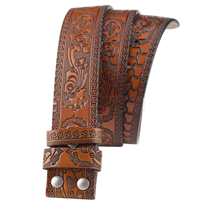 Embossed Western Leather Belt Cowboy Rodeo Casual Leather Belt Floral Embossed