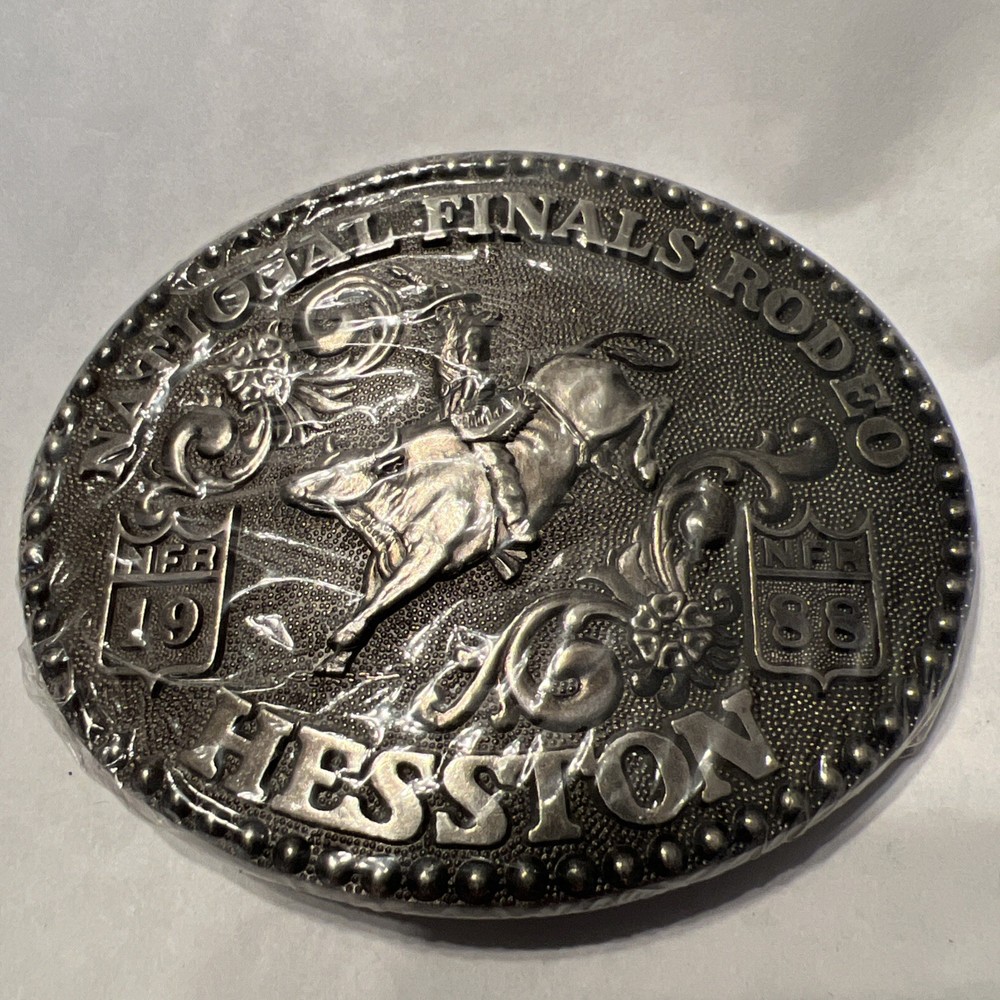 Hesston Vintage Rodeo Belt Buckle 1988 METAL Original Wrap National Finals NFR