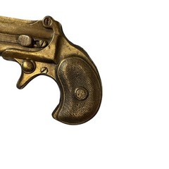 Antique Brass Tone Miniature Derringer Pistol Belt Buckle Western Gun Metal
