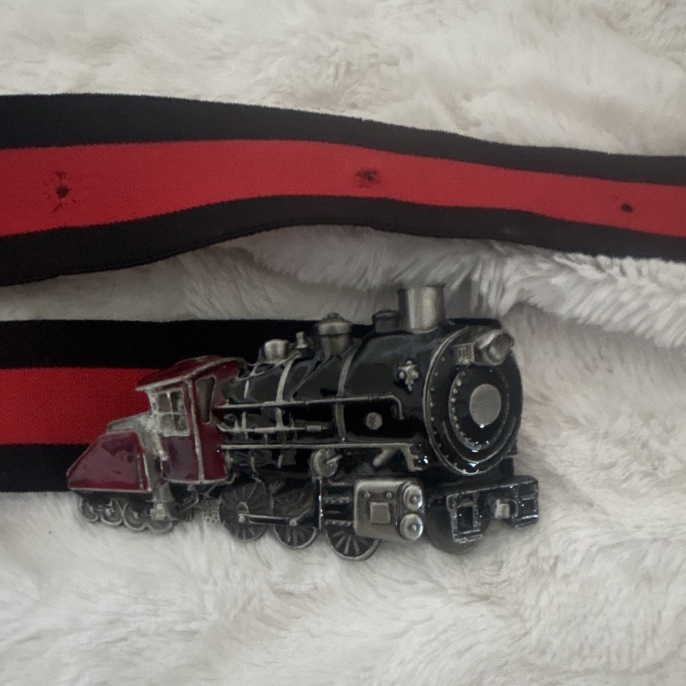 Steam Locomotive Train Metal Western Belt Buckle Black Red Silver 1.5in