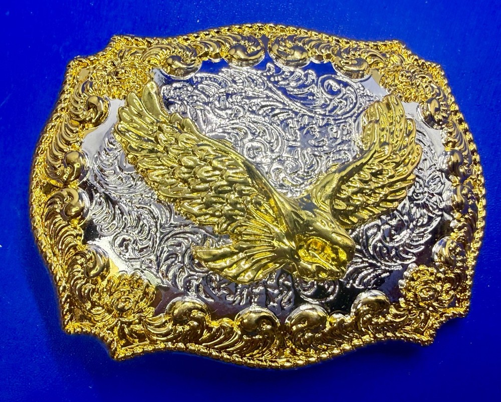 Western American Pride USA Bald Eagle Majestic Flying Two Tone Belt Buckle