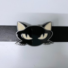 Vintage Style Black Enamel Cat Animal Belt Buckle