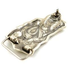 German silver belt buckle Grey Wolf, Handmade wolf head german silver buckle