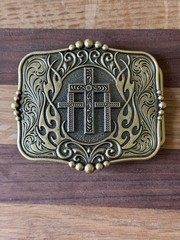 Religious Cross Floral Engraved Western Belt Buckle Perfect Gift For him