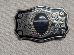 vintage USA made AGATE rock inlay WESTERN belt buckle ENGRAVED gemstone