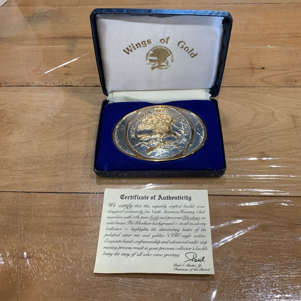 North American Hunting Club Belt Buckle Wings Of Gold – 24K Gold OPEN BOX