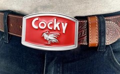 Red Silver cocky Bird Metal Belt Buckle Oval 8.7cm