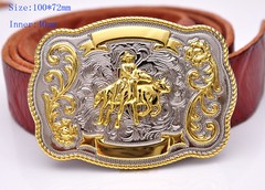 BULL RIDE RODEO LONG HUGE RODEO BIG COWBOY WESTERN GOLD SILVER SHINE BELT BUCKLE
