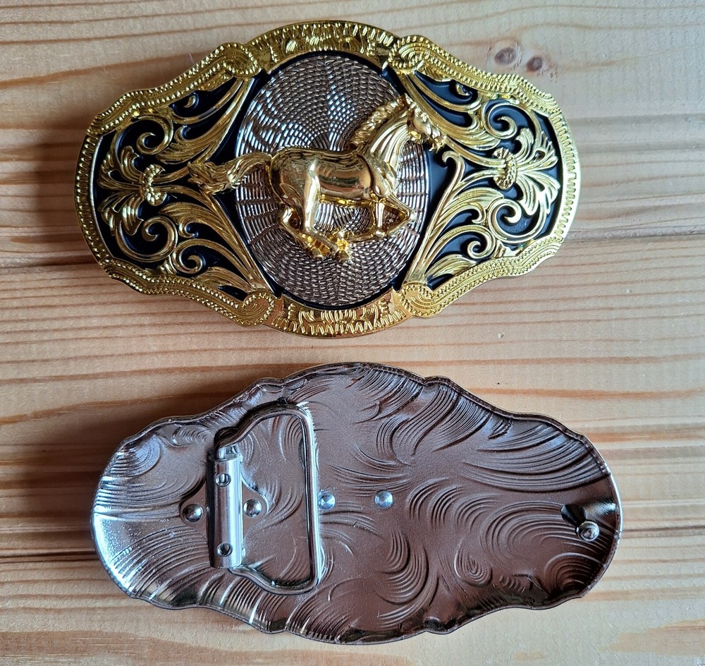 BIG Horse western country gold & silver & black belt buckle (choice designs)