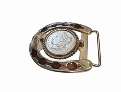 Silver Dollar Coins Set in Western Belt Buckles