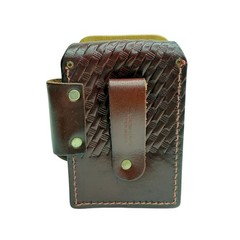 Vintage Genuine Leather Phone Holster Case Basket Weave Brown Made in USA