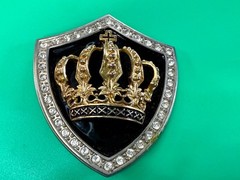 Royal Gold Crown Shield with Rhinestone Border Belt Buckle A286 Classico Italia