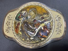 MBCI Belt Buckle Mens Gold Tone Western Cowboy Rodeo Roping Longhorn Enamel