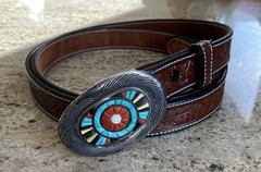 Vintage Navajo Victor Moses Begay VMB Rain Cloud Coral Silver Belt Buckle Native
