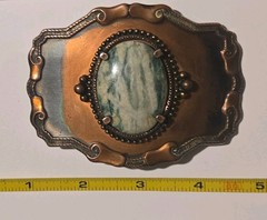Vintage Gemstone Marble Agate Copper Belt Buckle Western Handcrafted Cowboy