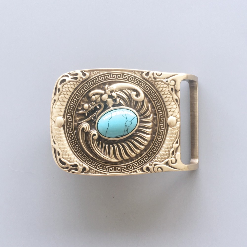 Western Dragon Solid Brass Rectangle Belt Buckle