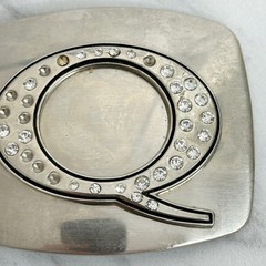 Rhinestone Studded Q Letter Initial Monogram Silver Tone Belt Buckle