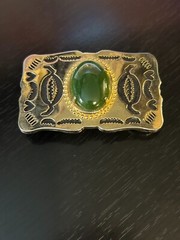 Vintage Collectible Green Stone Gold Tone and Black Belt Buckle