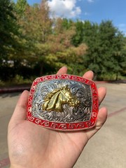 Western Buckle Gold Silver Red Horse Head Buckle Cowboy 2 » Hebillas Vaqueras