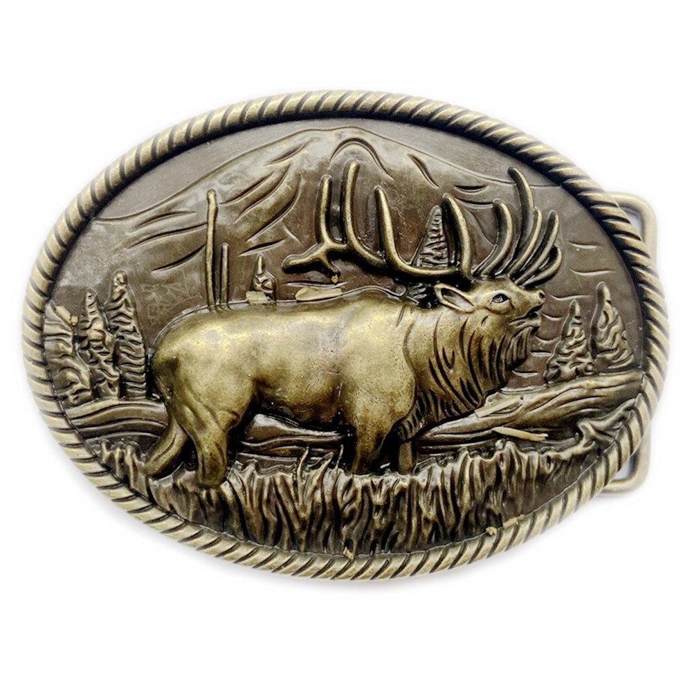 Moose Elk Deer Belt Buckle Western Cowboy Native American Motorcyclist (YDR-1-G)