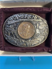 Vintage Sealed John Wayne Coin Brass Belt Buckle 1st Ed Serial #7634 Rainy Mtn