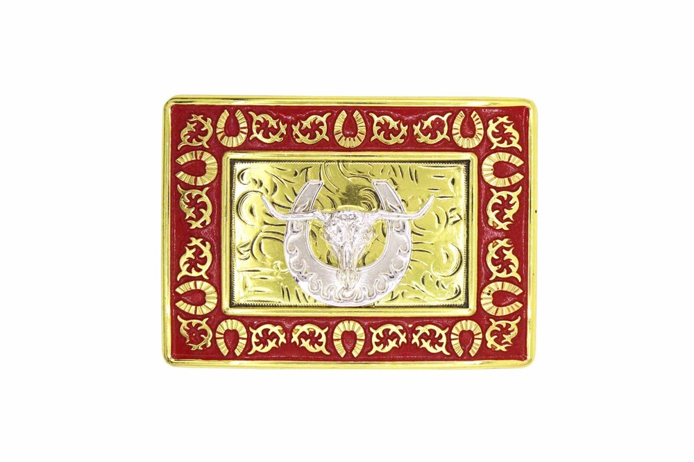 Western Buckle Gold Silver Red Longhorn Bull Cowboy Fit 2 » Hebillas Vaqueras