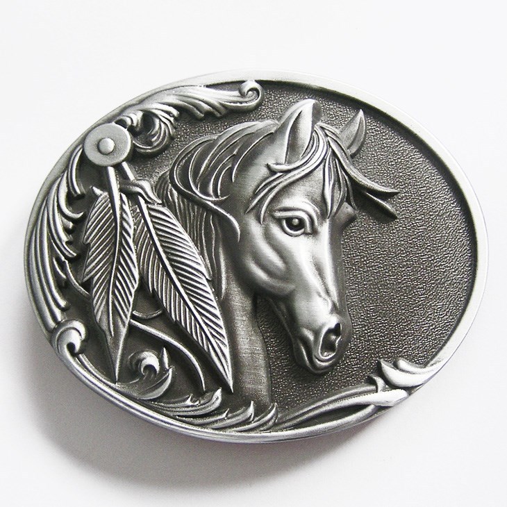 NEW HORSE SILVER FEATHER COWBOY WESTERN BELT BUCKLE