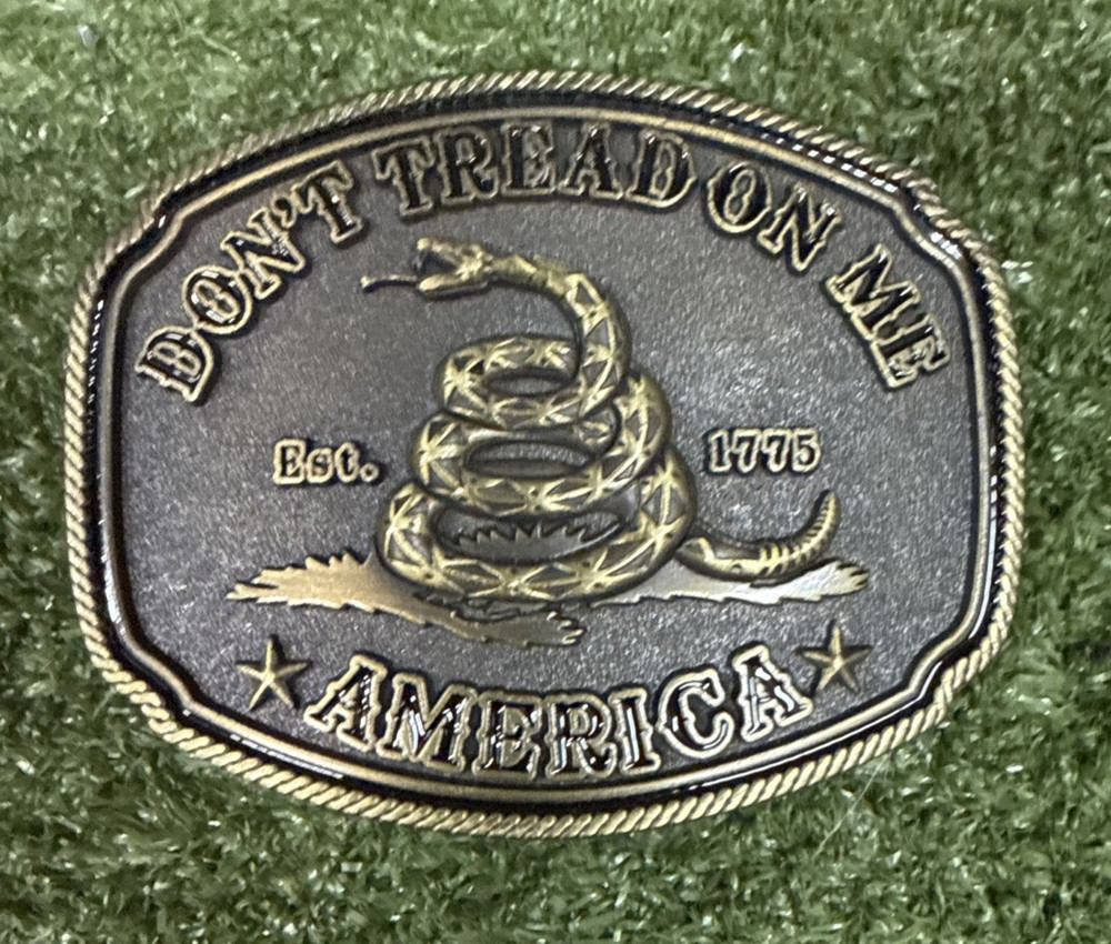 America Don&rsquo;t Tread On Me Gadsden Flag Snake Belt Buckle Antique Bronze Tone