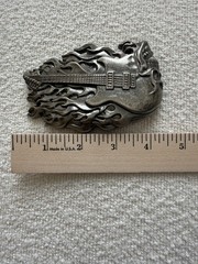Skull Guitar Flame Belt Buckle 4 3/8&Prime; x 2 3/4&Prime; Heavy Metal Rock N Roll