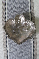 New SACRED HEART Silvertone BELT BUCKLE Rhinestone Embellished EX VOTO Milagros