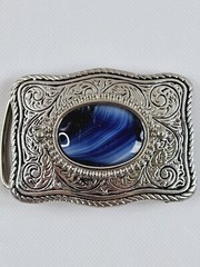 Silver Dollar Blue & Silver Western Style Belt Buckle Engraved Made USA