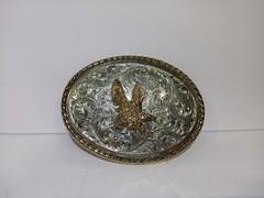 Golden Bronze Eagle On Silver Plated Western Style Belt Buckle – Made In USA