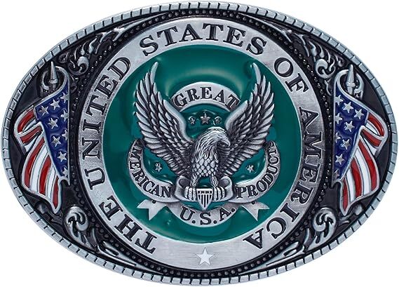 Belt Buckles-Western Cowboy Belt Buckle American Flag and Eagle Belt Buckle