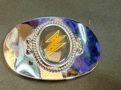Lightning Bolt Strike Electric Shock Flash on Centered Cabochon Oval Belt Buckle