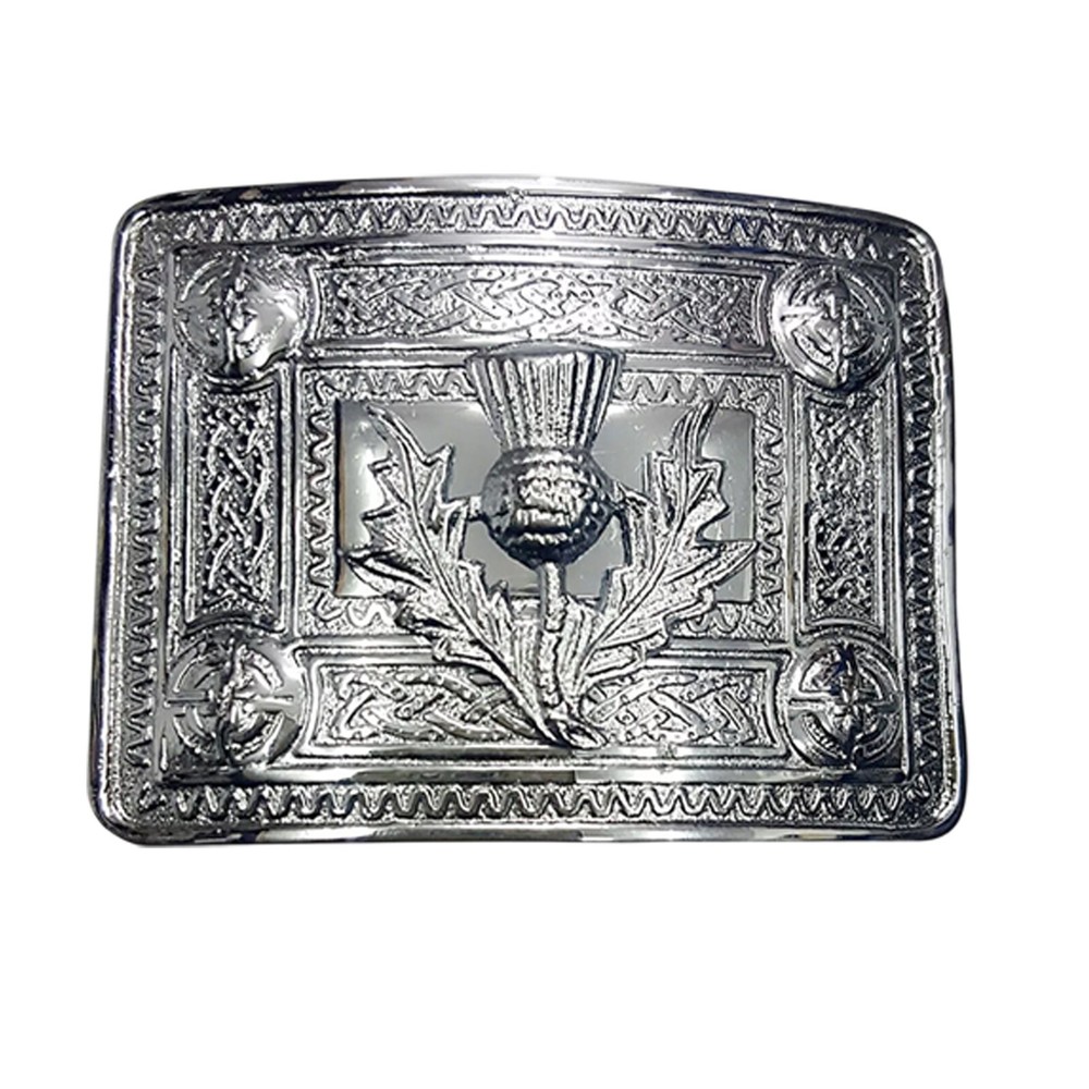 Scottish Chrome Kilt Buckle – Thistle Knot | Elegant Scottish Highland Accessory