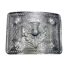 Scottish Chrome Kilt Buckle – Thistle Knot | Elegant Scottish Highland Accessory