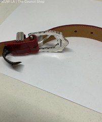 Brighton Red Embossed Leather Silver Tone Buckle Belt – Size M