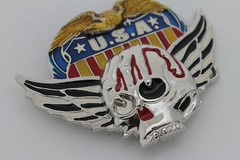 Men Women Silver Belt Buckle Skull Wings USA Army American Eagle Bloody Flying