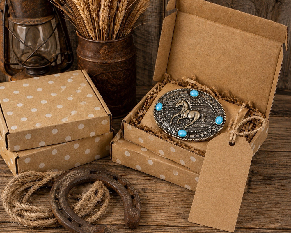 Western Horse Belt Buckle Turquoise American Flag Cowboy Cowgirl Rodeo Gift